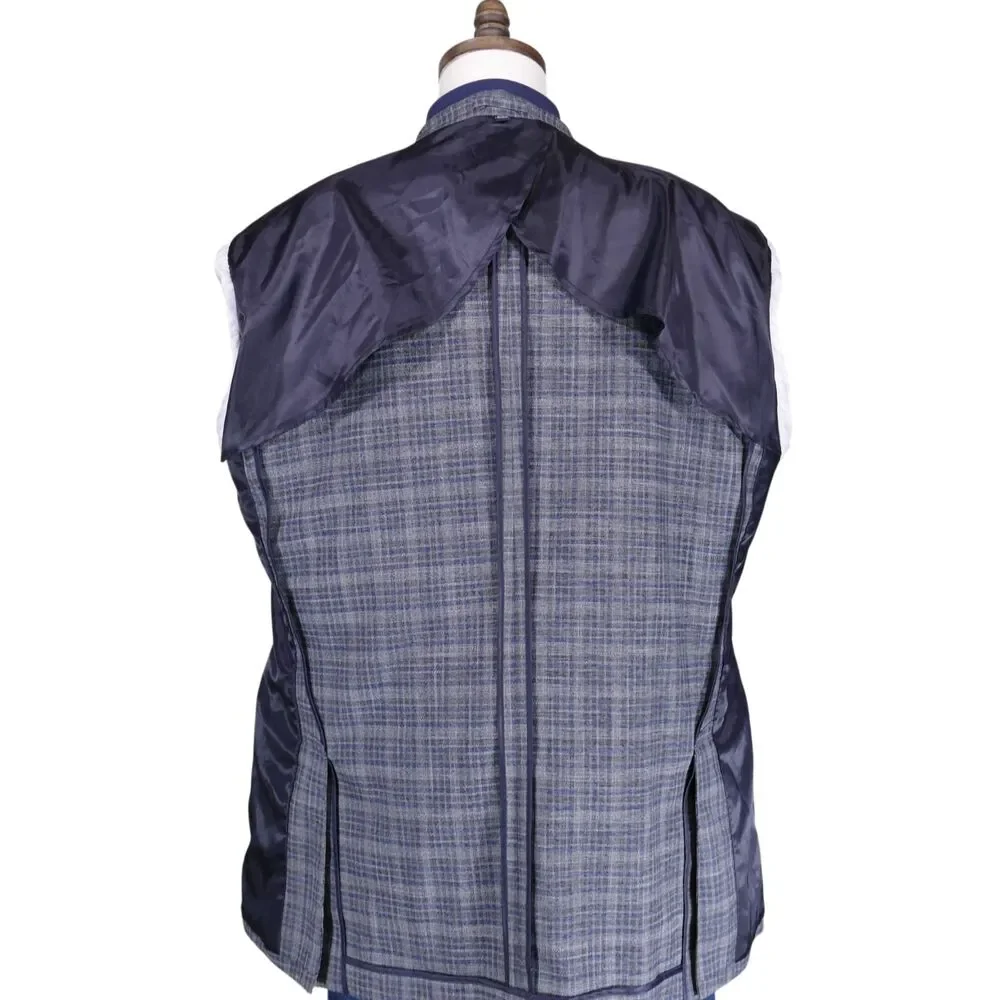 Jos A Bank Sport Coat Blazer Men 48L Traditional Unstructured Gray Blue Plaid